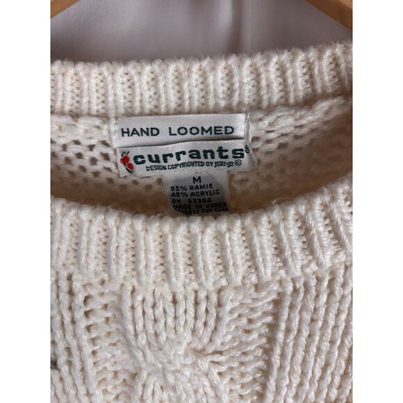 Hand Loomed Currants Vintage Chunky Knit Flower Ivory Sweater Medium Cottagecore - Picture 7 of 8